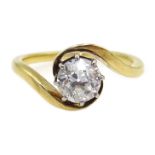 18ct gold (tested) single stone, old cut diamond crossover ring diamond approx 0.