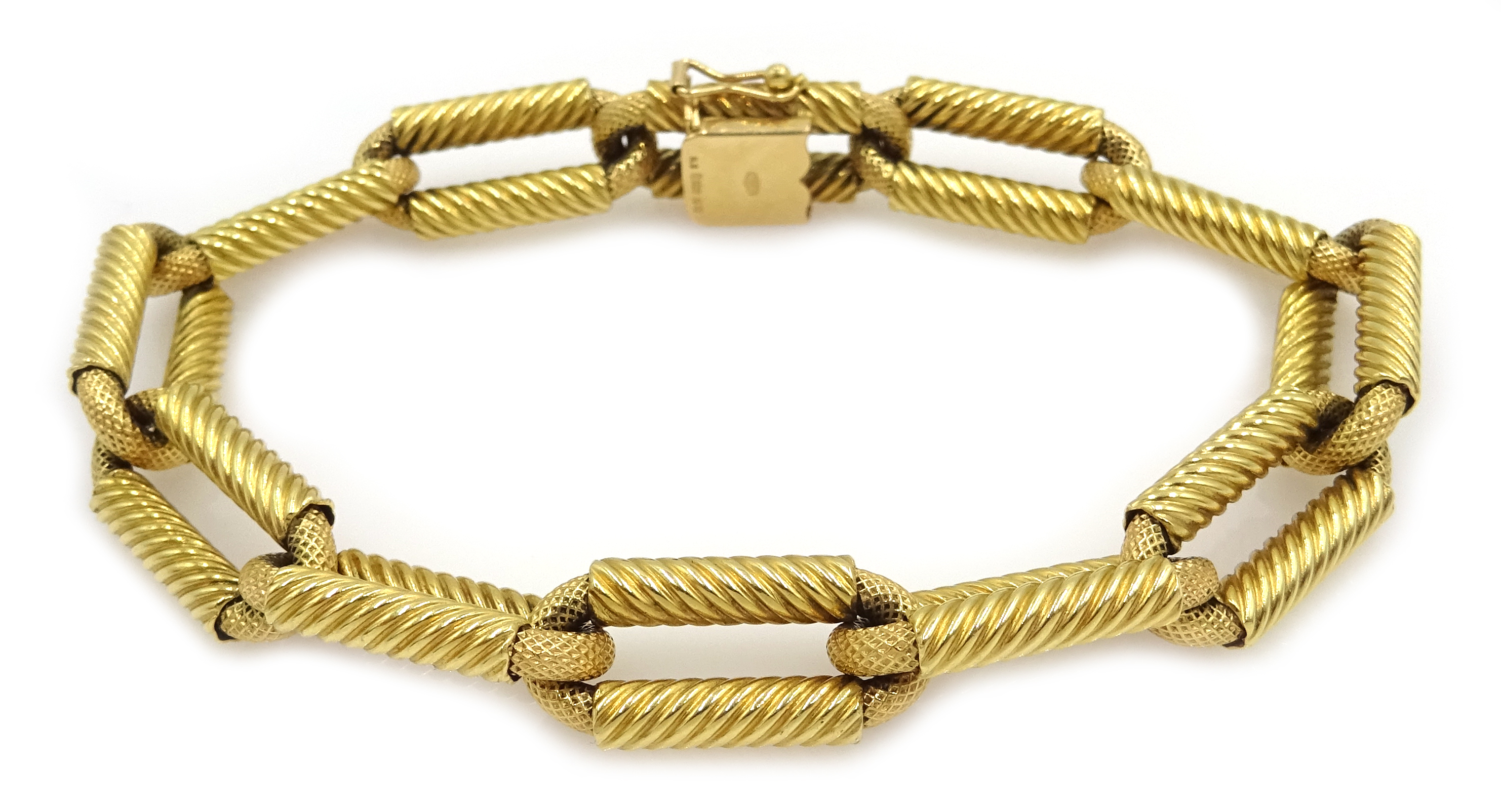 18ct gold rope twist rectangular link bracelet import marks H Samuel Birmingham 1961,