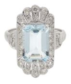 18ct white gold aquamarine and diamond dress ring, stamped 750, aquamarine 2.