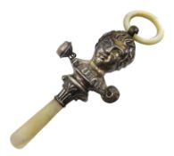 Edwardian silver and mother of pearl babies rattle and teether by Robert Pringle & Sons,