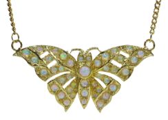 Opal gold on silver butterfly pendant necklace