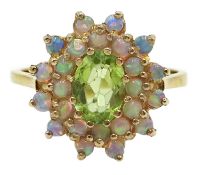 9ct gold peridot and opal cluster ring,