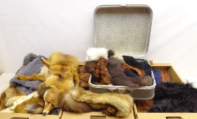 Millinery shop stock: large collection of fur stoles, trims, collars, pair gloves etc incl.