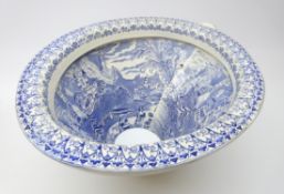 Victorian blue and white transfer printed toilet bowl,