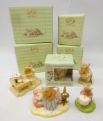 Four Royal Doulton Brambly Hedge figures: Dusty's Buns, Wilfred's Birthday Cake,