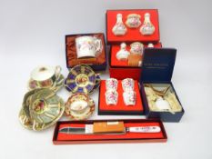 Royal Crown Derby Posies boxed sets comprising two cruets, four egg cups, bread knife and tankard,