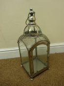 Silver finish domed top glazed garden lantern, H50cm, W20cm,