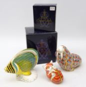 Three Royal Crown Derby paperweights: Pinstripe Fish Exclusive Ed. of 2500 no.