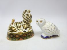 Royal Crown Derby Zebra and Snow Owl paperweights,