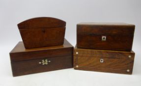 Victorian mahogany dome top work box, two Victorian rosewood work boxes and one other,