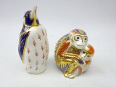 Royal Crown Derby Penguin & Monkey paperweights,