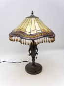 Art Nouveau Tiffany style table lamp with beaded fringe decoration,