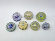 Collection of Millefiori glass paperweights including Strathearn (7)