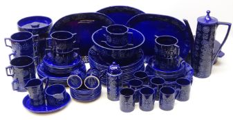 Portmeirion Totem pattern dinner and coffee service in blue comprising twelve dinner plates,