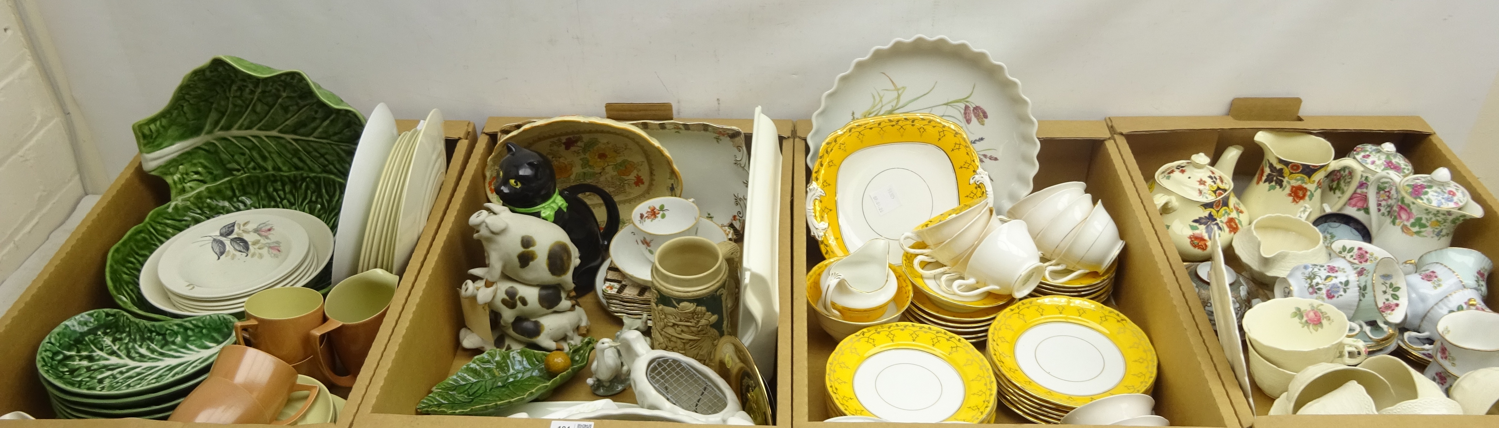 Large collection of decorative ceramics including green glazed cabbage moulded table ware,