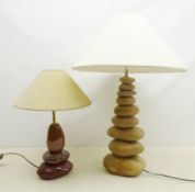 Two pebble form lamps with shades,