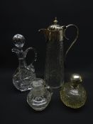 Art Deco globular silver mounted cut glass scent bottle,