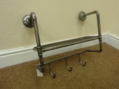 Industrial style metal tubular wall rack with coat hooks,