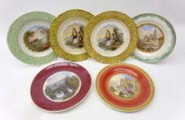 Six Victorian Prattware plates: Vue De La Ville De Strasbourg Prise Du Port, Chatsworth,
