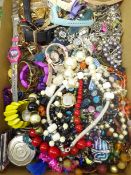 Box of costume jewellery including watches, bracelets,