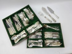 Twelve setting canteen of King pattern silver-plated cutlery in two trays