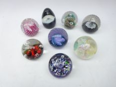 Eight Caithness paperweights: Starlight, Moonflower, Cauldron, Daydreams, Cauldron Aqua,