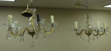 Two five light chandeliers,