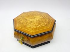 Italian inlaid musical jewellery box of octagonal form,