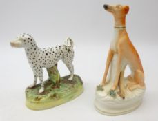 19th century Staffordshire Dalmatian and seated Greyhound,