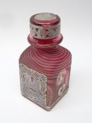 Laugharne silver overlay glass scent bottle, H10.