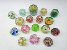 Collection of glass and other paperweights including scrambled and Millefiori examples,