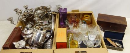 Collection of silver-plated wares including Old Sheffield plate salver, tea set, flatware etc,