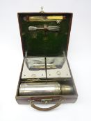 Early 20th century leather picnic case by Finnigans Ltd, with Thermos flask,