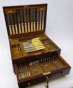 Canteen of Mappin & Webb EPNS Rat Tail cutlery for six covers in single drawer mahogany case,