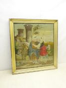 Victorian wool work picture depicting Mary and Joseph in gilt frame,