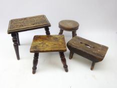 Two Victorian stools with elm seats and turned legs,