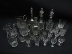 Pair Edwardian decanters, onion form with floral and scroll engraved decoration,