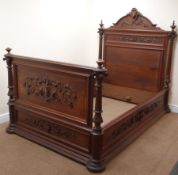 19th century mahogany continental Queen bed stead, stepped arched cresting rail,