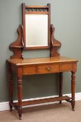 Edwardian mahogany washstand, raised mirror back, flanked by two shelves, single drawer,