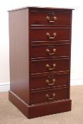 Regency style tall mahogany filing pedestal, inset leather top, three drawers, plinth base, W50cm,