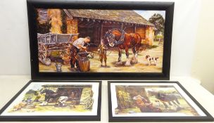 After Peter Goodhall (British Contemporary): Farrier at Work, Ploughing Team and two others,