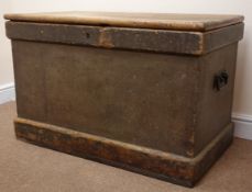 19th century scumbled pine joiners chest, hinged lid, fitted interior, metal carrying handles,