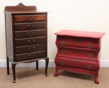 Early 20th century walnut music chest, raised shaped back, four drawers,