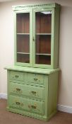 Early 20th century painted pine bookcase on chest,