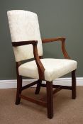 19th century mahogany framed elbow chair, upholstered back and seat, square supports,