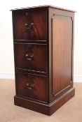 Regency style mahogany filing pedestal, leather inset top, three drawers, plinth base, W50cm,