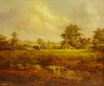 Harry Taylor (British 20th century): Horses Grazing in a Rural Landscape,