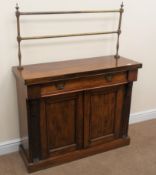 Victorian rosewood chiffonier, raised brass rail, single drawer above two cupboards, plinth base,