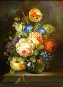 M Kamena (Continental School 20th century): Still life of Flowers in a Glass Vase,