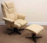 Julian Bowen swivel chair upholstered beige faux leather (W83cm) and matching footstool (2)
